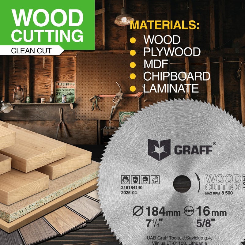 GRAFF 7-1/4 Inch Carbon Steel Circular Saw Blade for Wood, Plywood, Laminate, Drywall, Plastic – 140T Wood Cutting Disc with 5/8 Inch Arbor from - Image 5